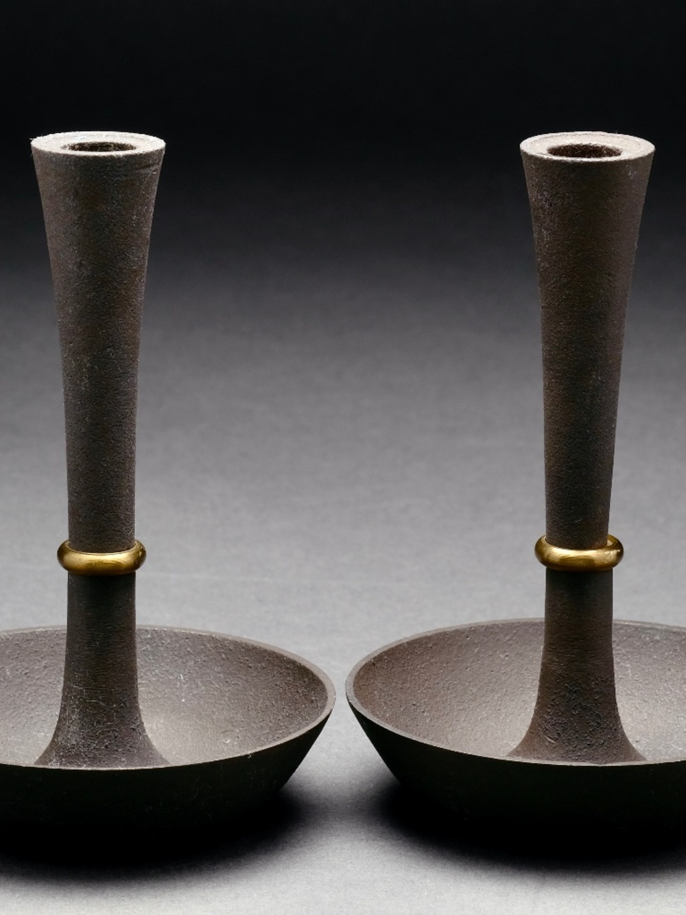 2 Vintage Jens Quistgaard Cast Iron & Brass Candleholders Made in Denmark